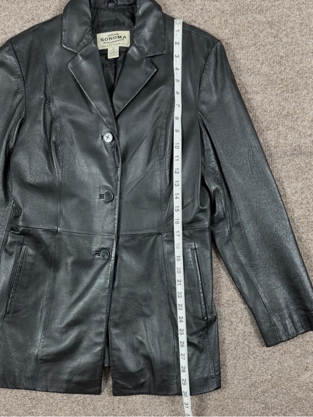 Vintage Sonoma Black Genuine Leather Button Front Blazer Jacket Womens M 90s Y2K - Picture 9 of 10